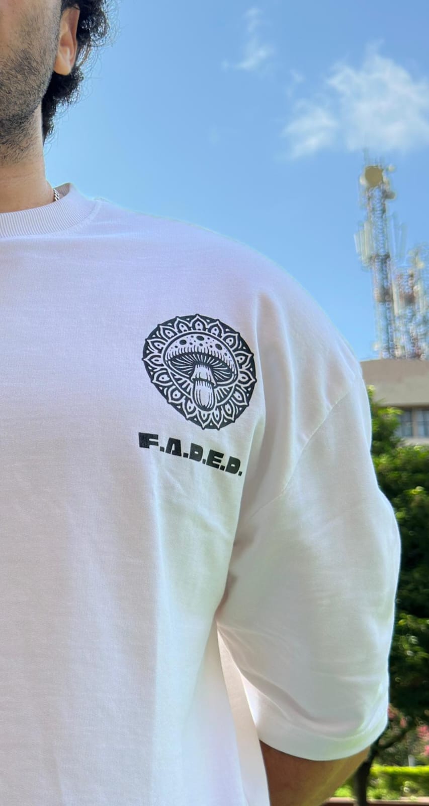 FADED "SHROOM ING." Oversized Tee – White